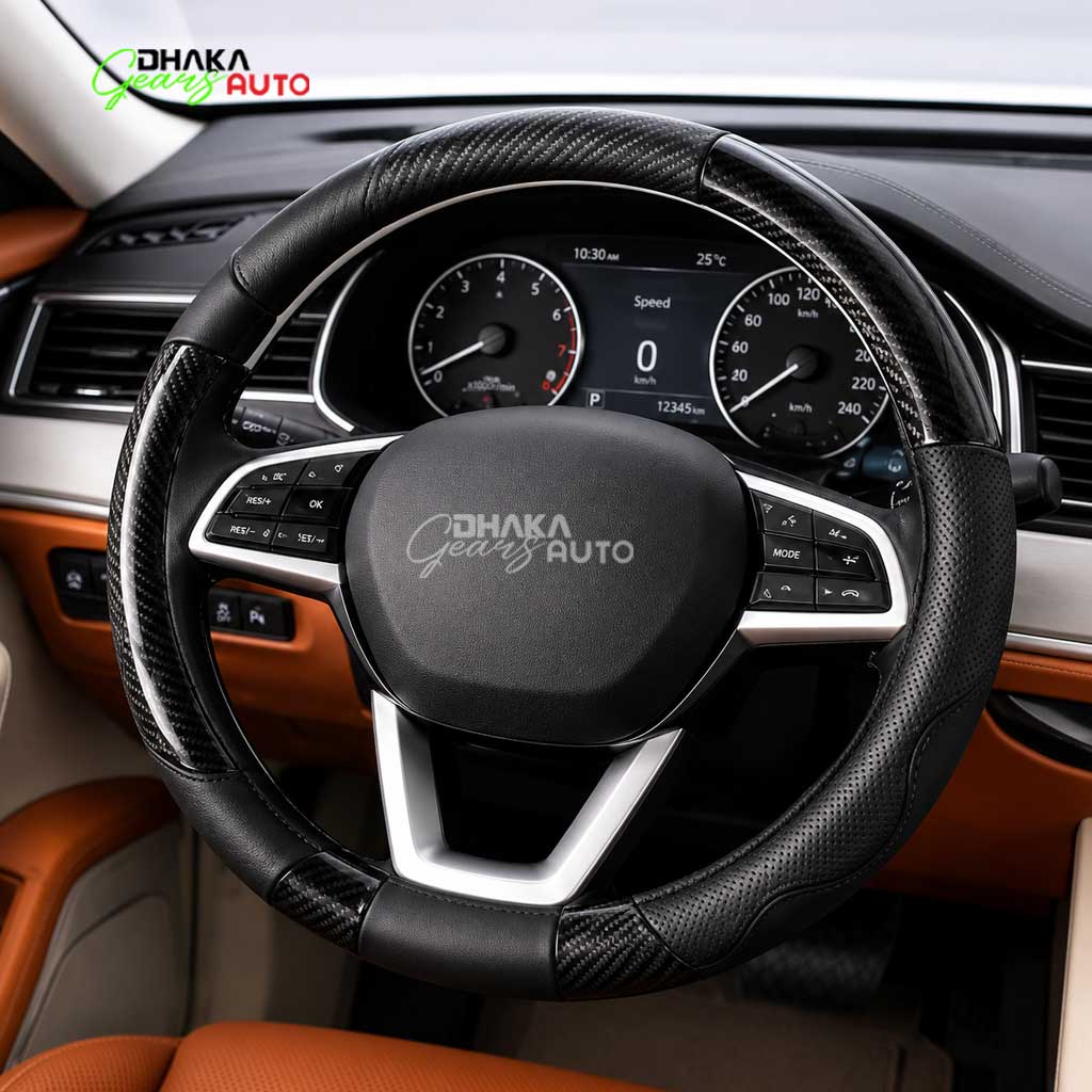 Honeycomb Design Steering Wheel Cover – Honeycomb & Carbon Fiber Grip, Durable, Stylish & Easy to Fit S44